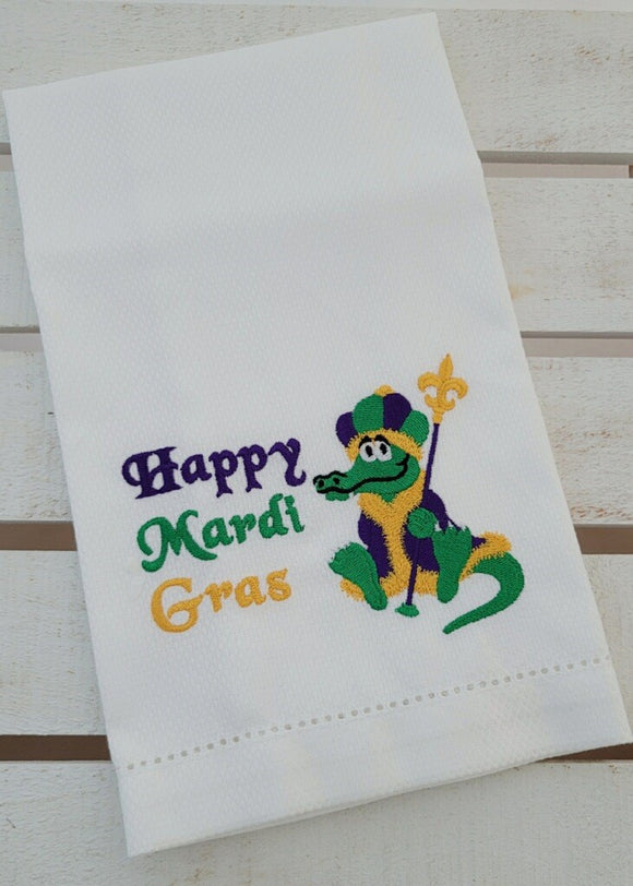 Happy Mardi Gras Gator King Linen Blend Towel