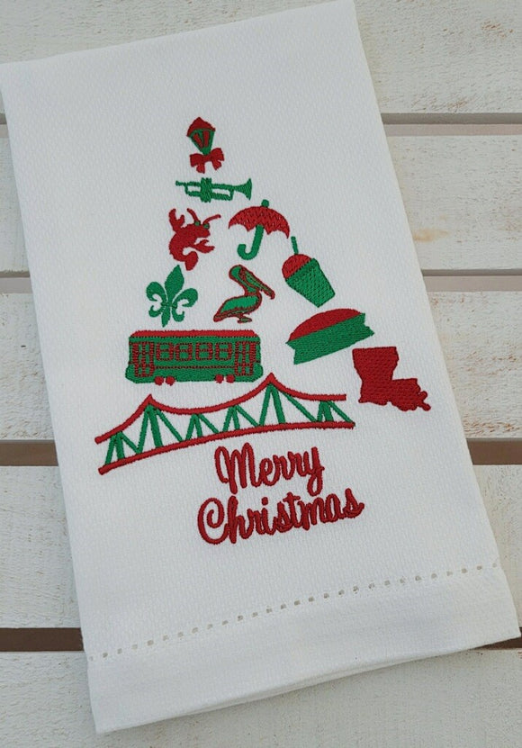 New Orleans Christmas Tree Icon Linen Blend Towel