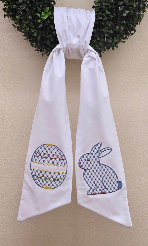 Wreath Sash with Chic Easter Egg Chic Easter Bunny Embroidered