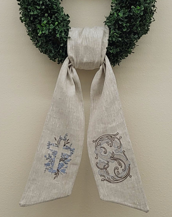 Wreath Sash Floral Cross Personalized