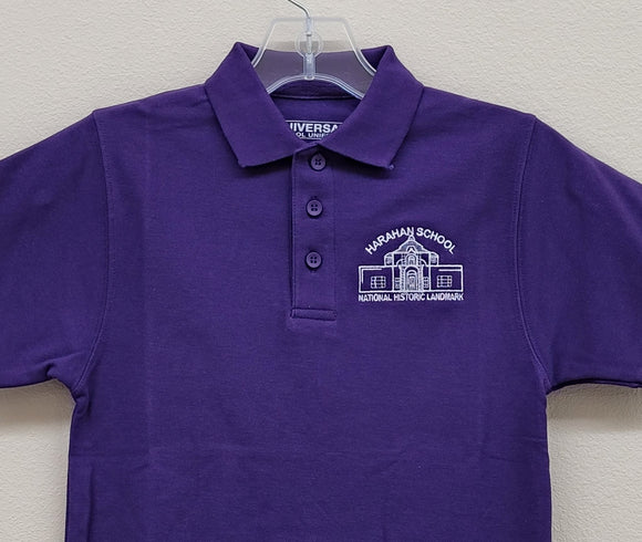 Harahan Elementary School, Purple Short Sleeve Pique Knit Polo Shirt - Unisex