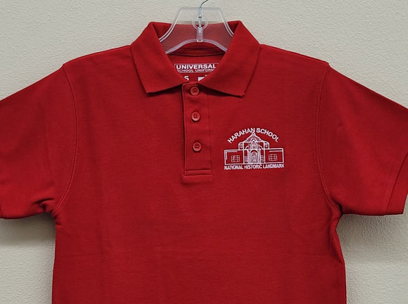 Harahan Elementary School, Red Short Sleeve Pique knit Polo Shirt - Girls