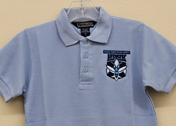 Hazel Park Elementary School, Light Blue Short Sleeve Pique knit Polo Shirt - Girls