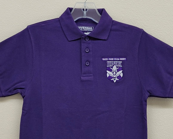 Hazel Park Elementary School, Purple Short Sleeve Pique Knit Polo Shirt - Unisex