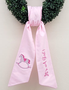 Wreath Sash It's a Girl & Chic Rocking Horse Embroidered