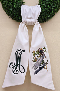 Wreath Sash Pelican & Magnolias with Victor Monogram