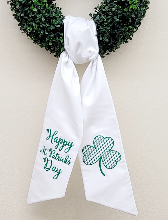 Wreath Sash Happy St. Patrick's Day Chick Shamrock Embroidered