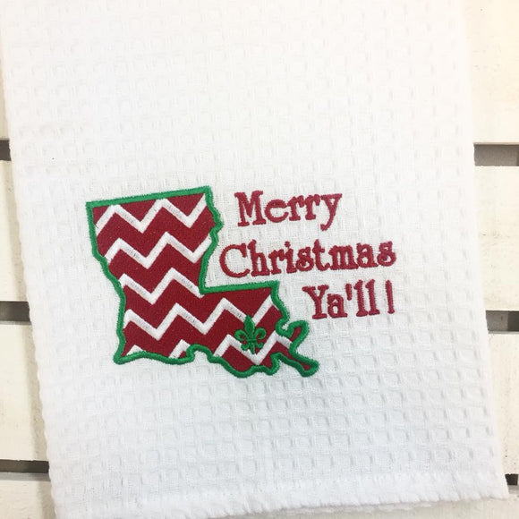 Merry Christmas Y'all Louisiana Waffle Weave Towel