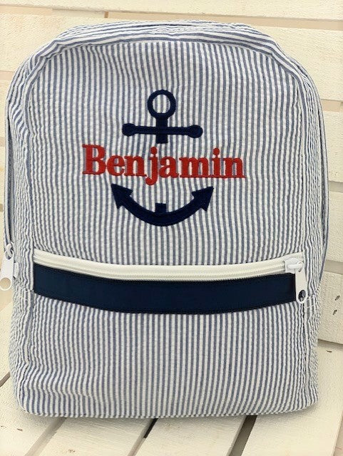 Anchor Medium Seersucker Backpack with Personalization