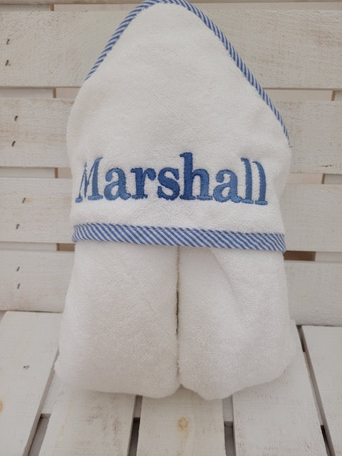 Hooded Bath Towel with Blue Trim