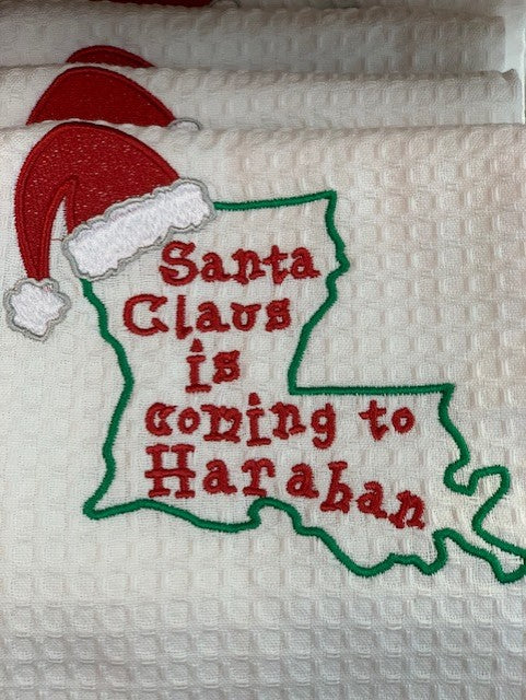 Santa Claus is Coming to Harahan Waffle Weave Kitchen Towel